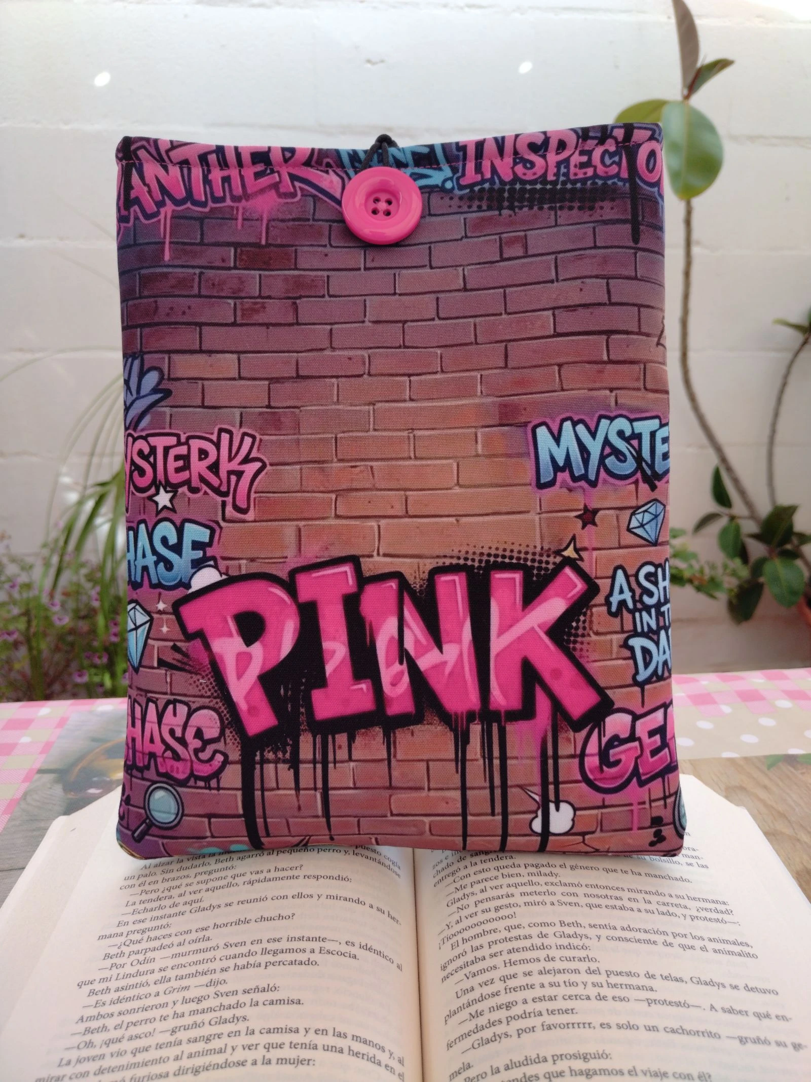 Gewatteerde boekentas - Roze panter graffiti design - Handgemaakt – photo 2